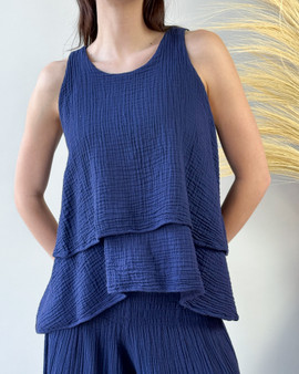Navy Cotton Gauze Tank