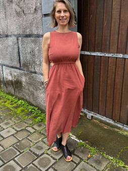 Linen Celeste Cutout Midi Dress