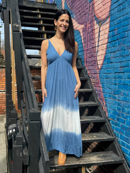 Azure Long V-Neck Dress
