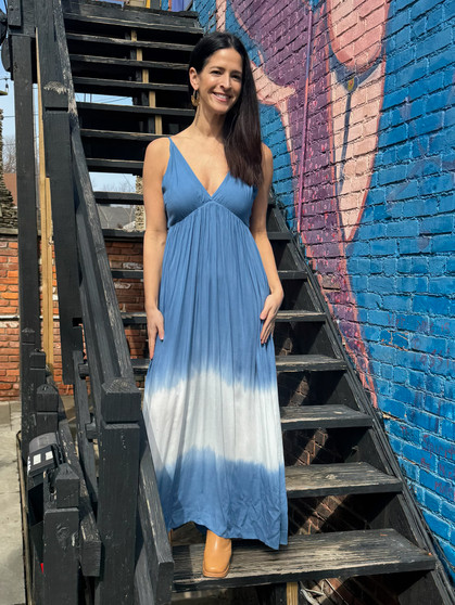 Azure Long V-Neck Dress