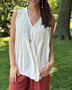 Pleated V-Neck Cotton Top