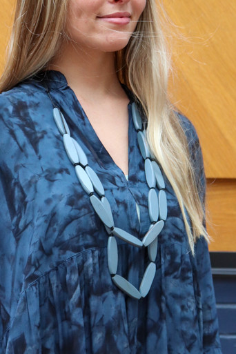 Layered Wood Bean Pendant Necklace