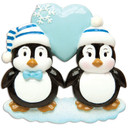 Personalized Christmas Penguin Couple Blue Heart Ornament