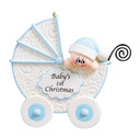 Personalized Blue Vintage Baby Stroller Ornament
