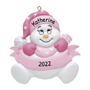 Personalized Pink Baby Snowman Christmas Ornament