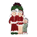 Personalized Happy Family of 3 Christmas Wreath Ornament