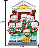 Personalized Family of 6 Wearing Mask with Dog Ornament