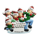 Personalized Family of 5 and Snowman Snowball Fight Ornament