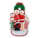 Personalized Family of 5 and Black Dog Christmas Ornament
