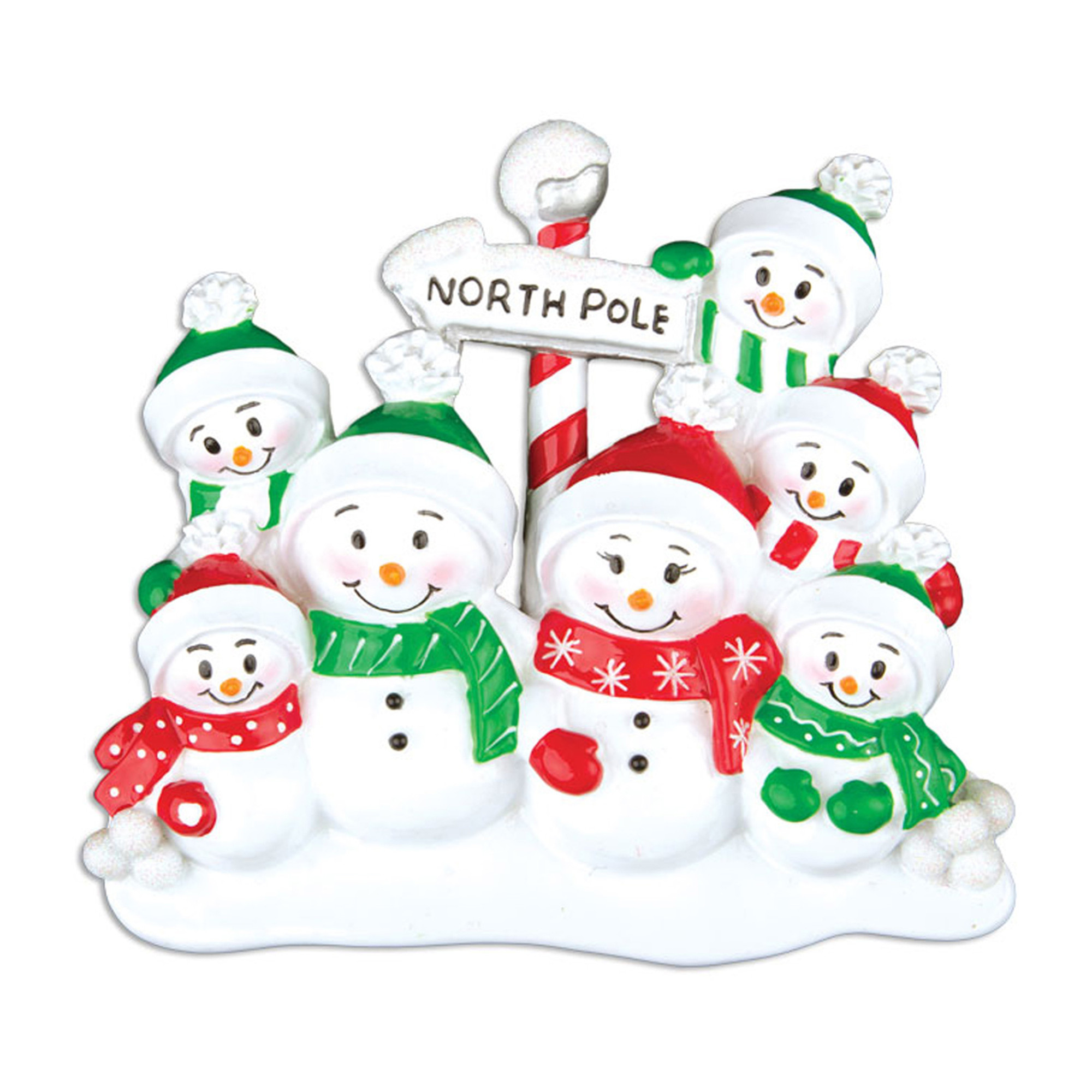 Personalized North Pole Snowman Family of 7 Ornament