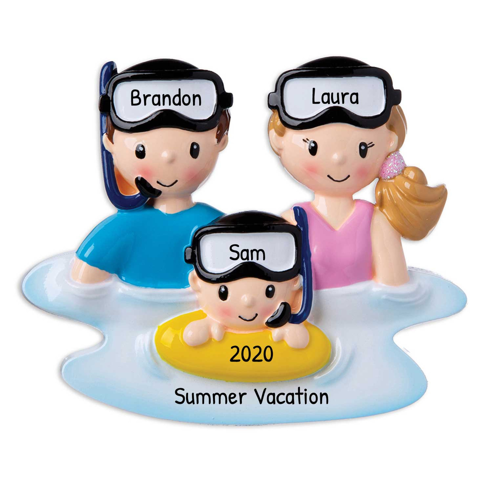 Personalized Snorkeling Family of 3 Christmas Ornament