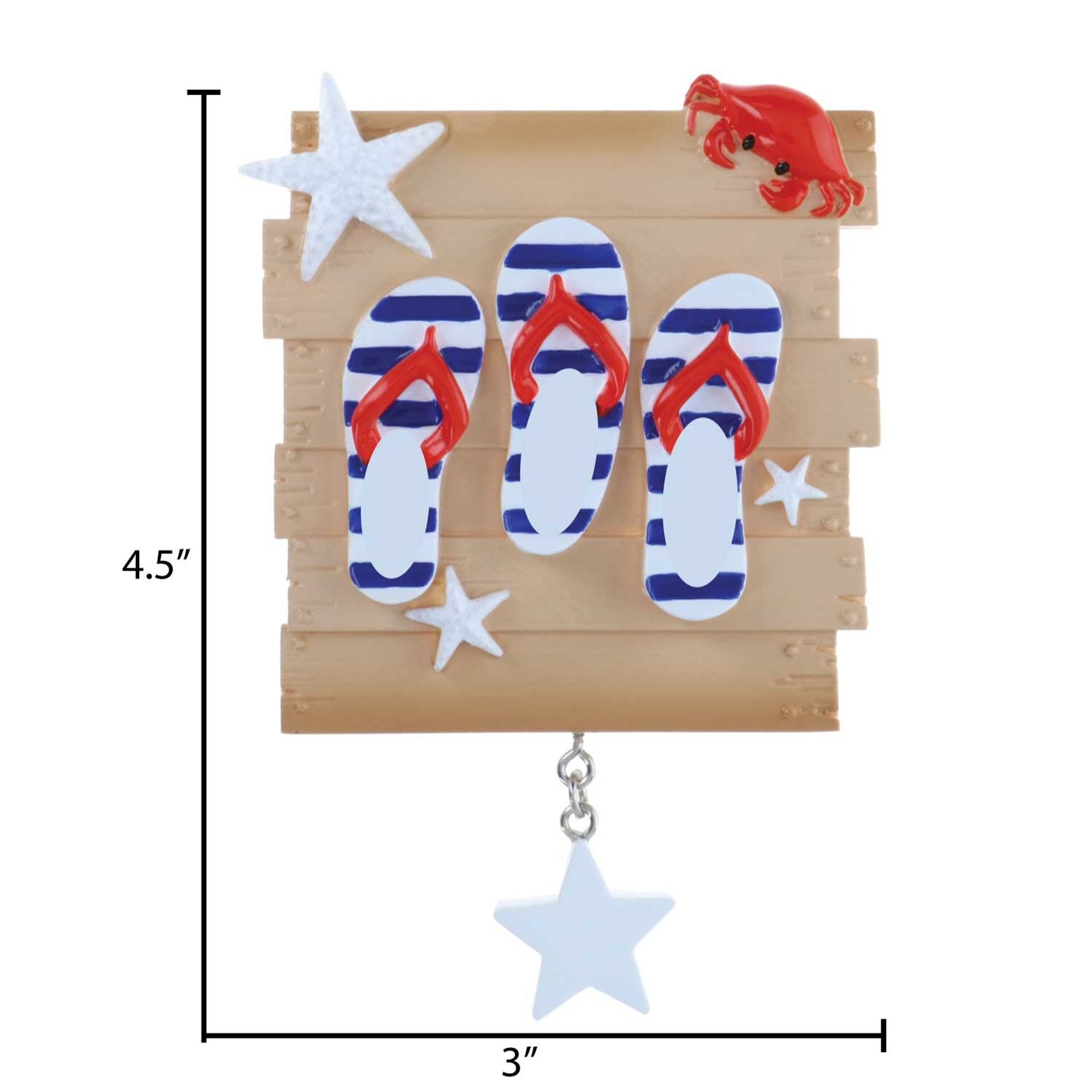 Personalized Beach Flip Flops Family of 3 Christmas Ornament