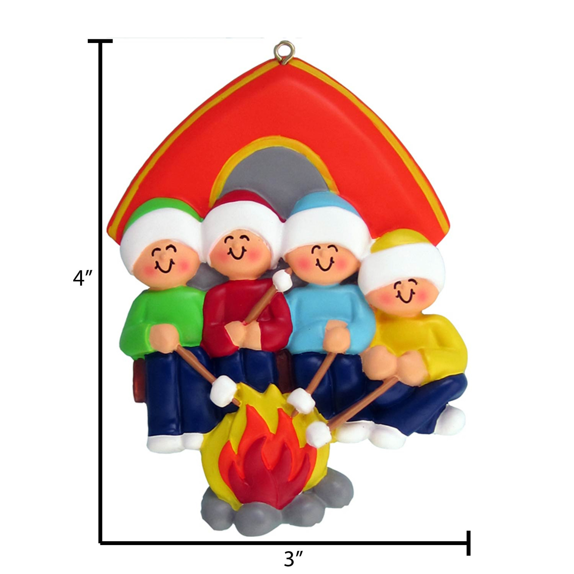 Personalized Camping Family of 4 Bonfire Tent Ornament