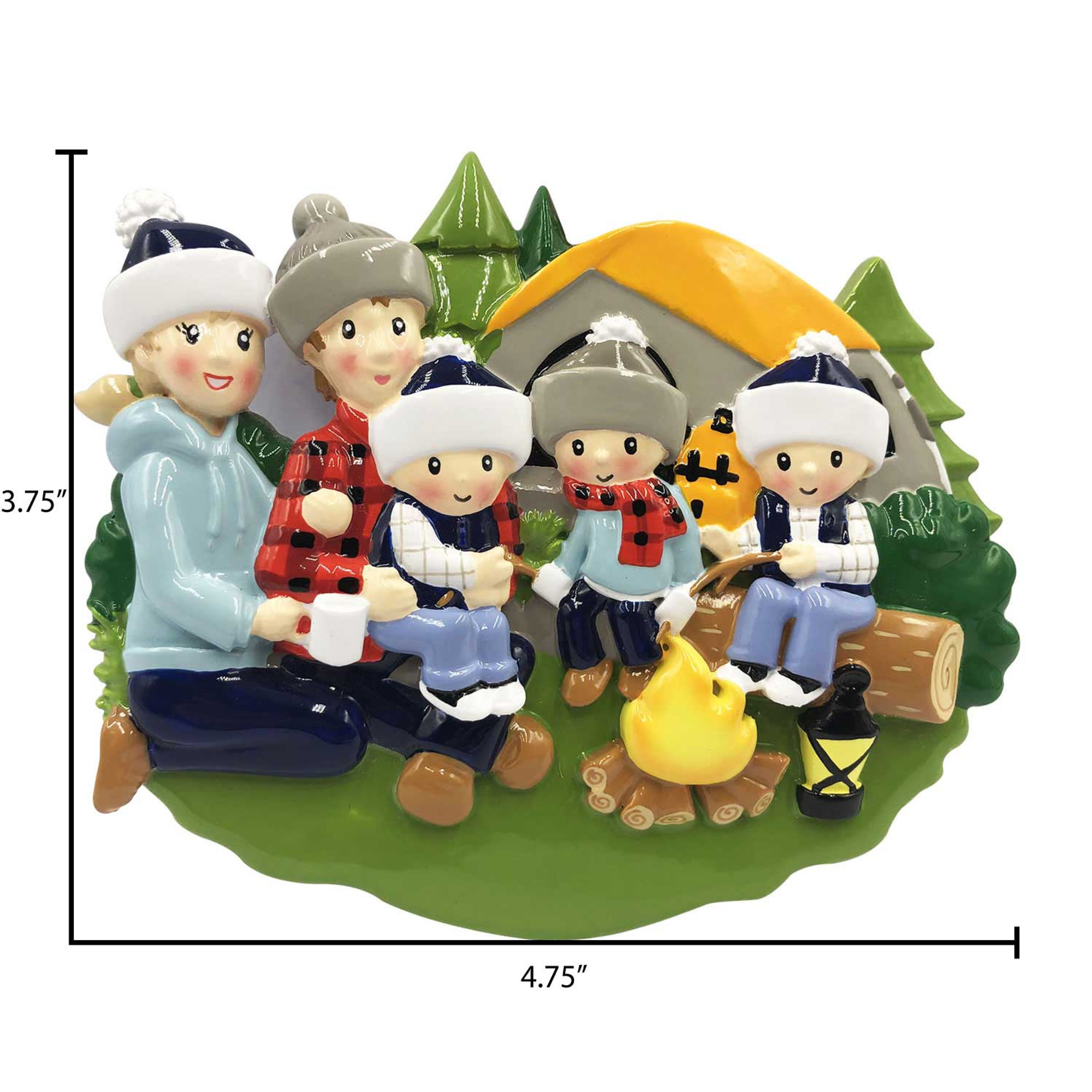 Personalized Camping Family of 5 Outdoors Christmas Ornament