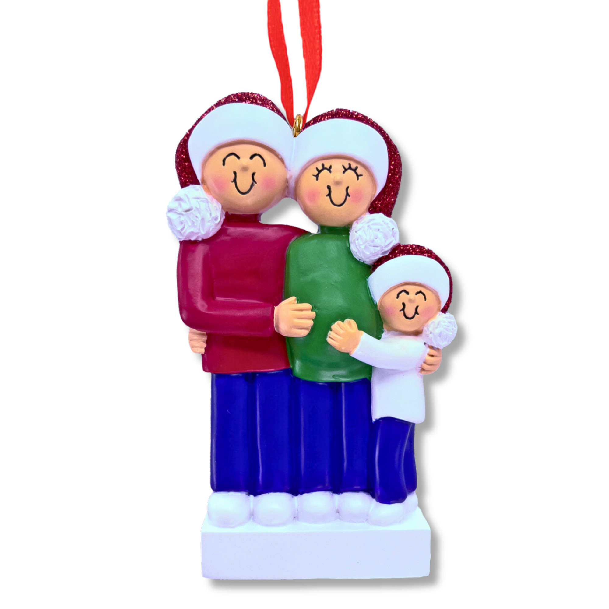 Personalized Expecting Family of 3 Christmas Tree Ornament