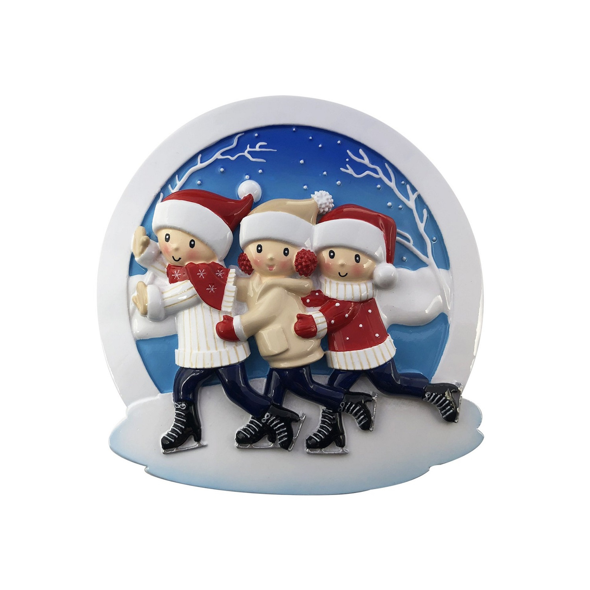 Personalized Ice Skating Family of 3 Christmas Tree Ornament