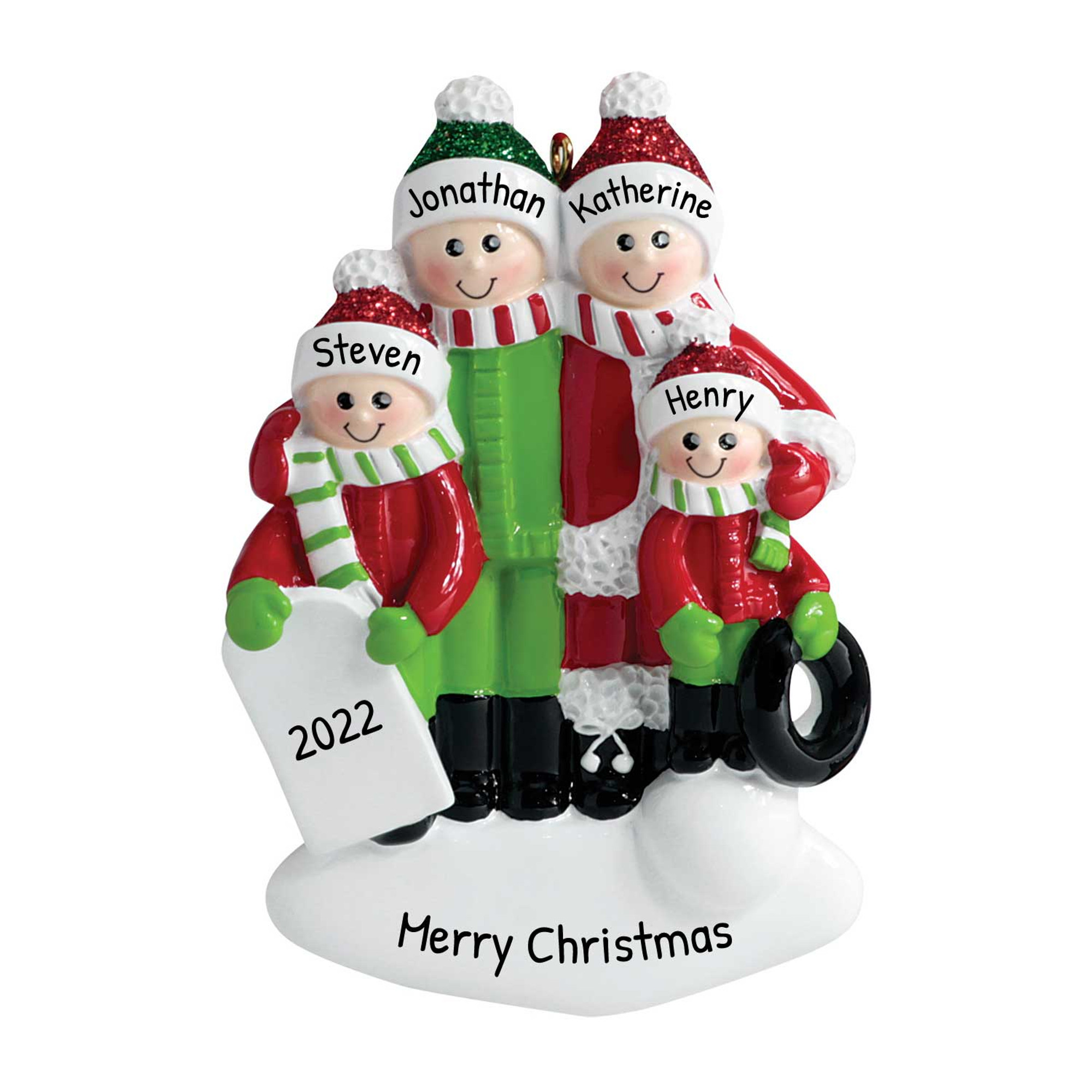 Personalized Family of 4 Winter Outdoor Christmas Ornament