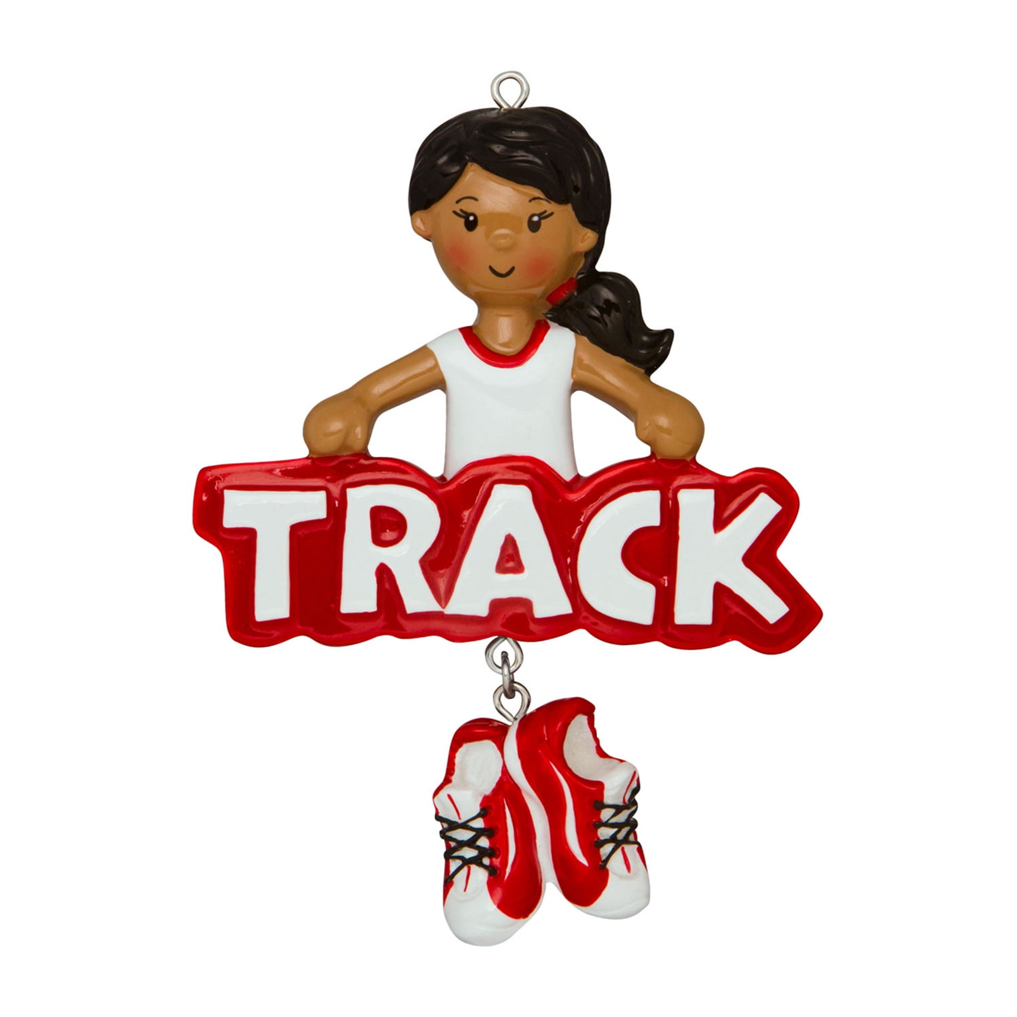Personalized Red African American Girl Track Runner Ornament