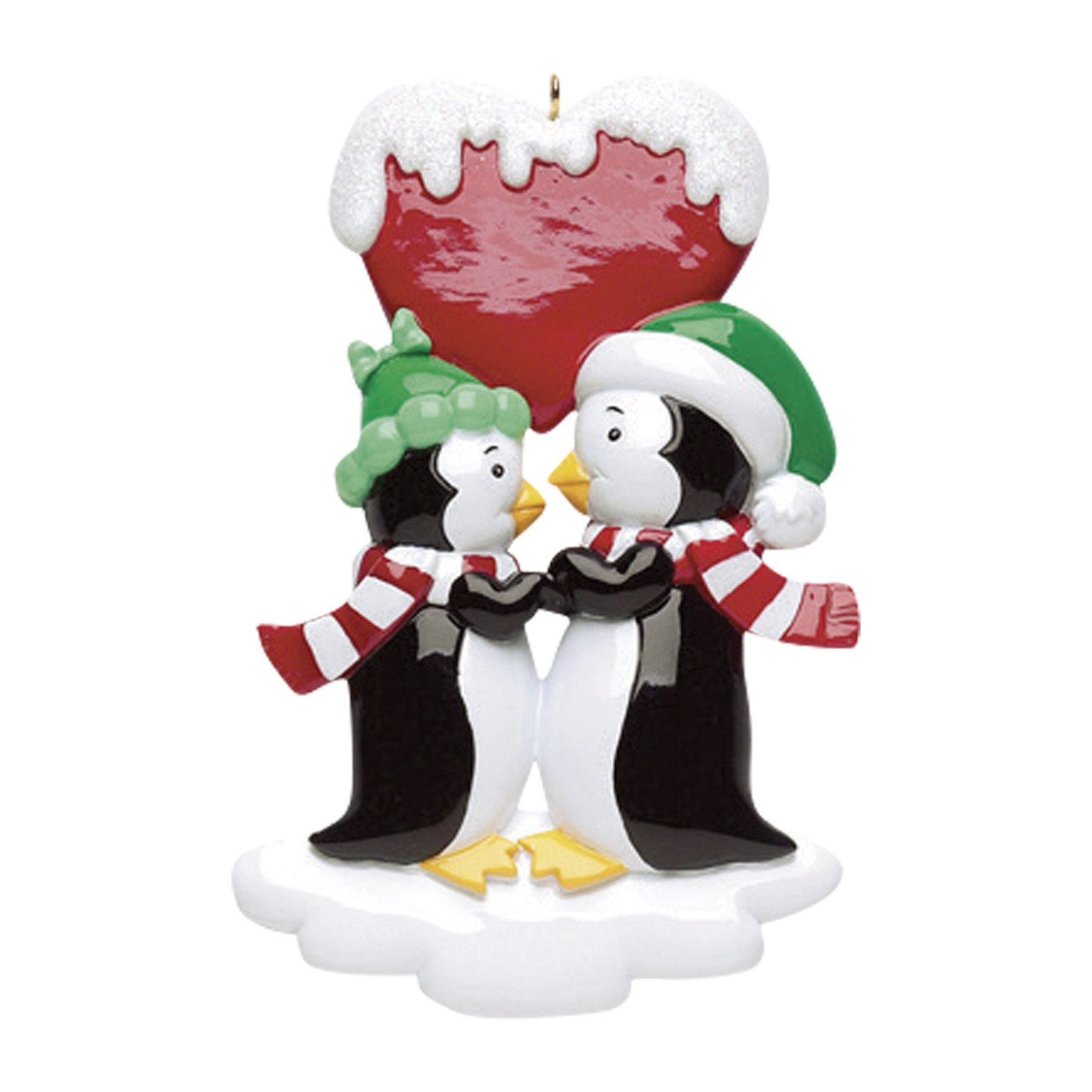 Personalized Penguin Couple Heart Christmas Ornament