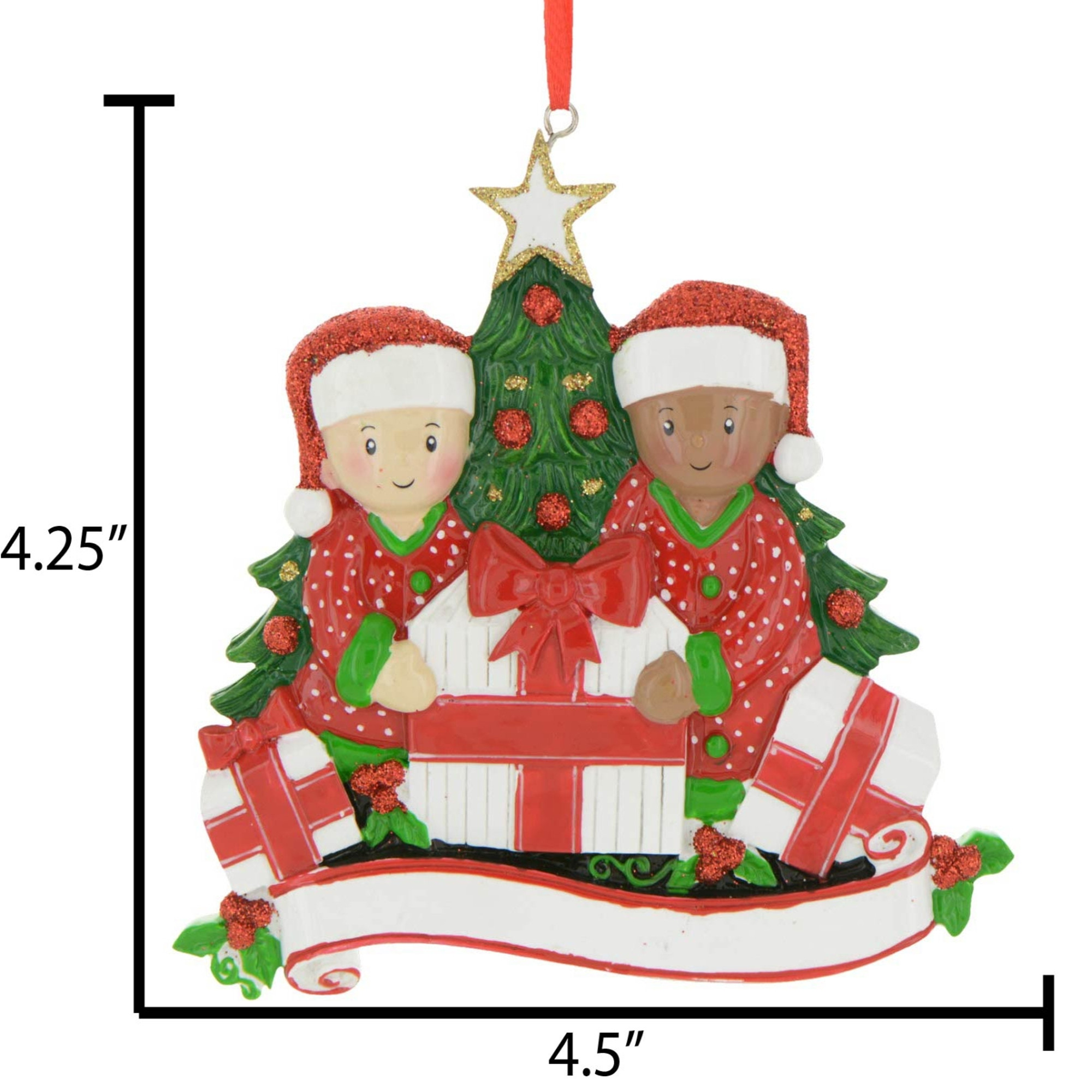 Personalized Biracial Couple in Christmas Pajamas Ornament