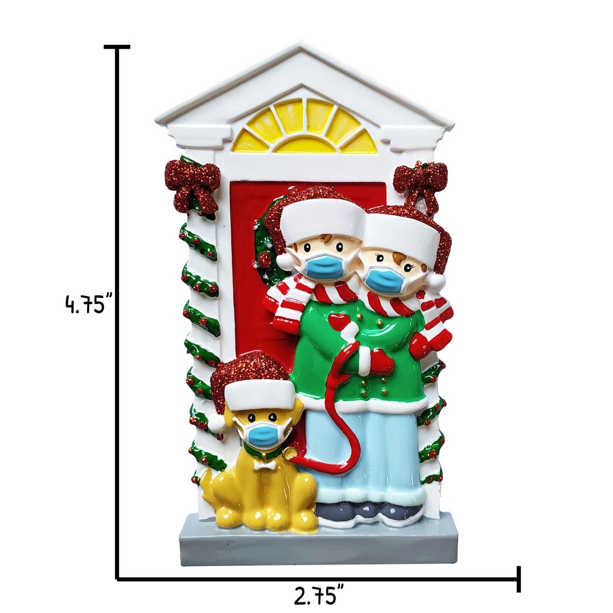 Personalized Masked Couple with Pet Dog Christmas Ornament