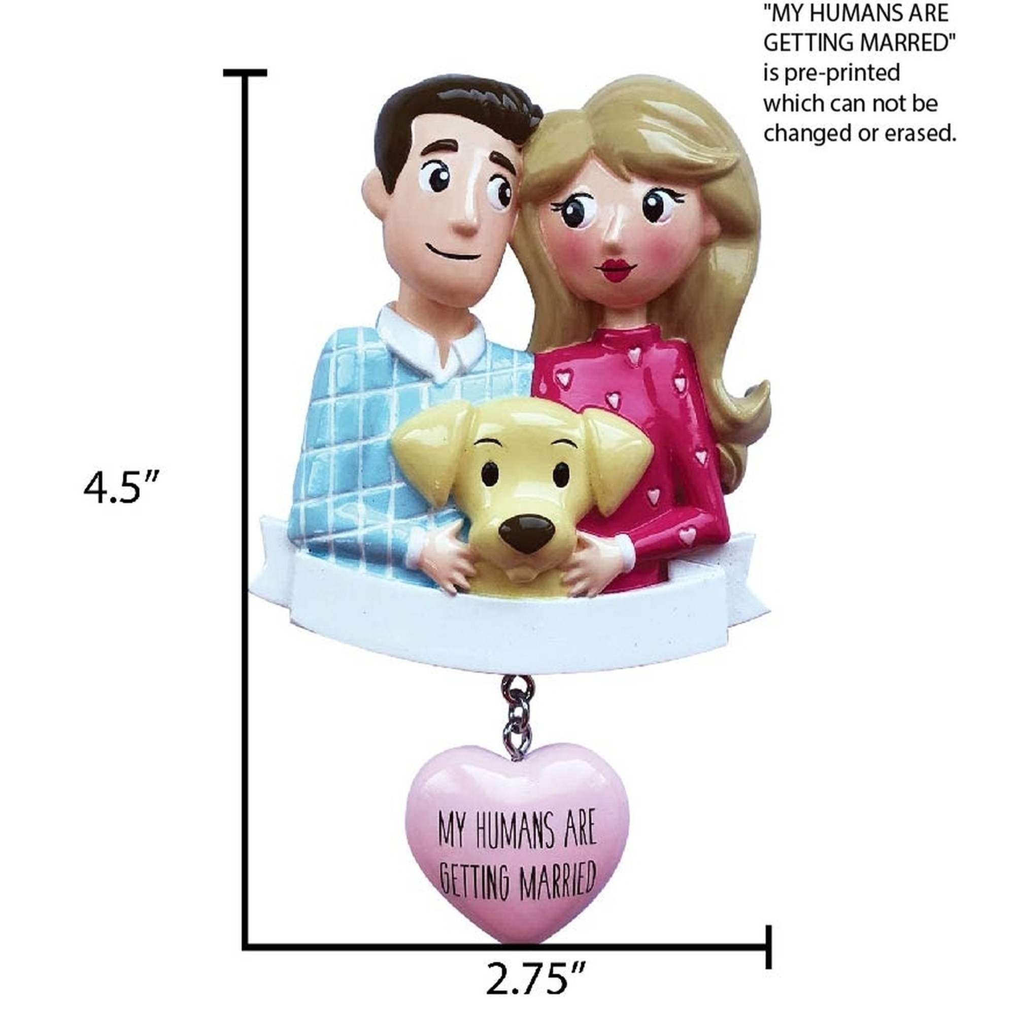 Personalized Engaged Couple with Pet Dog Christmas Ornament