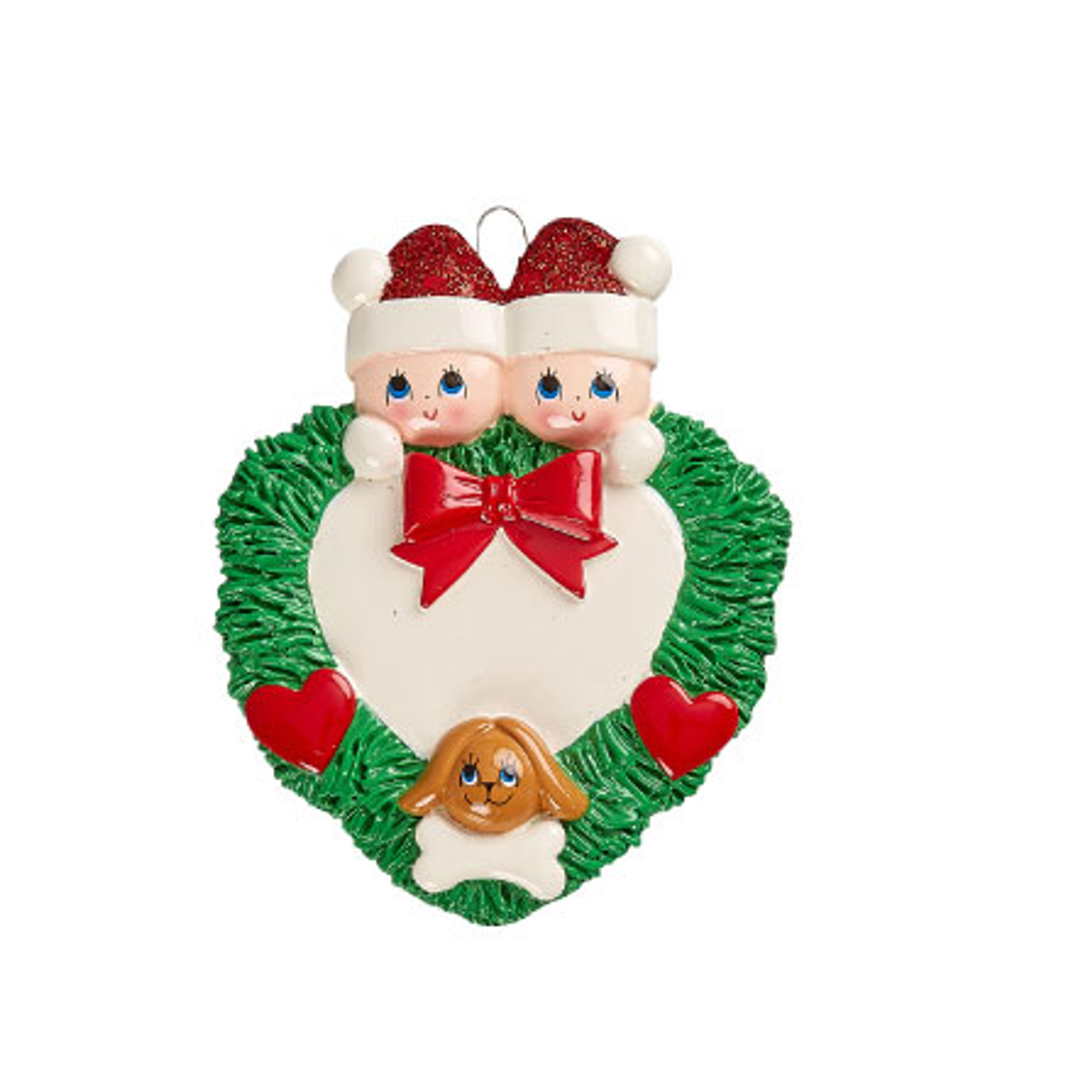 Personalized Christmas Wreath Couple with Pet Dog Ornament