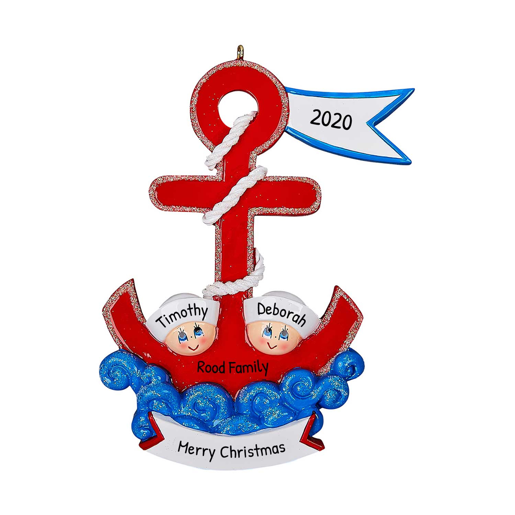 Personalized Red Anchor Couple Christmas Ornament
