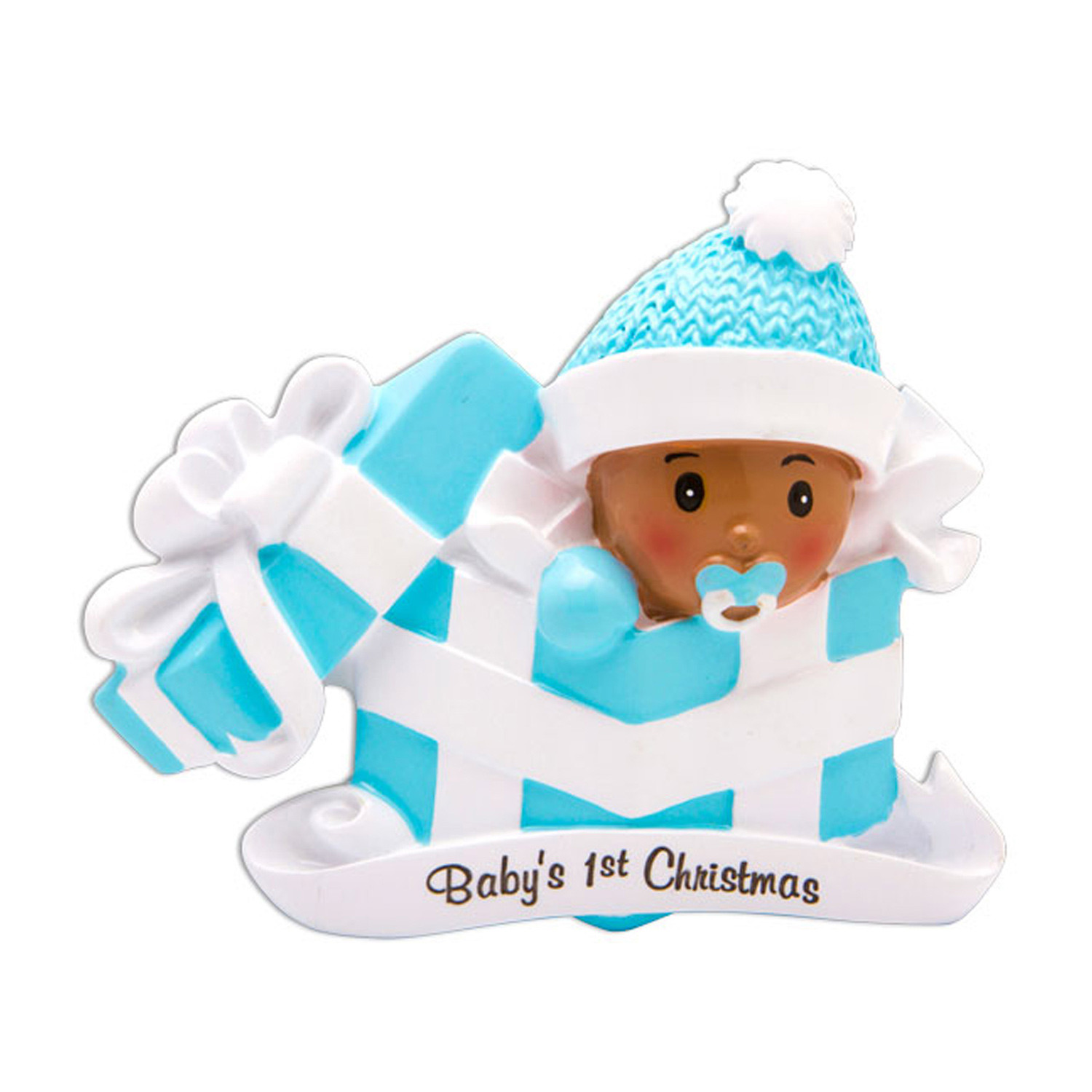 Personalized African American Baby Boy in Gift Box Ornament