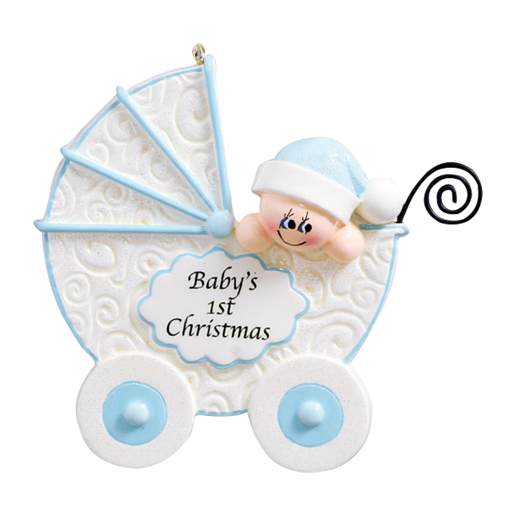 Personalized Blue Vintage Baby Stroller Ornament