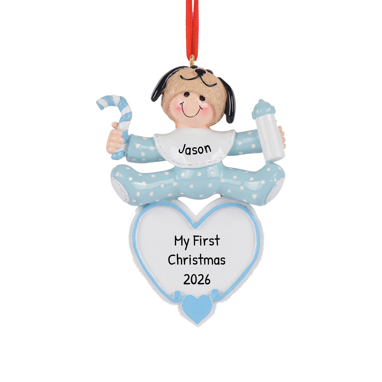 Personalized Baby Boy Blue in Dog Hat Ornament