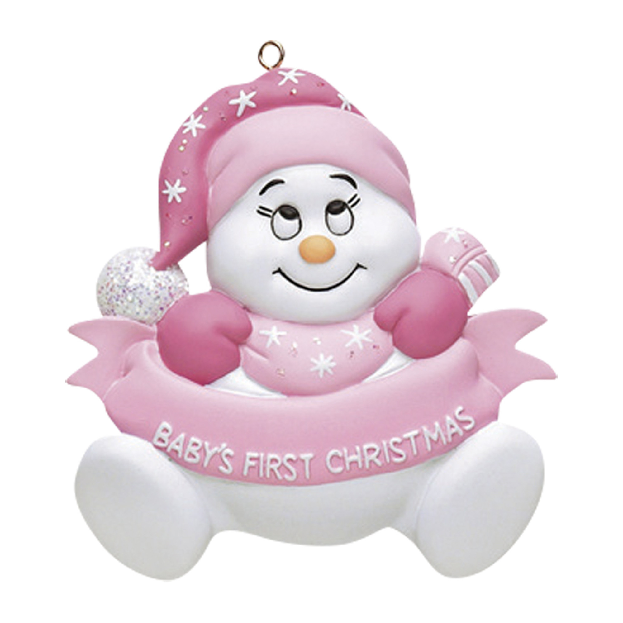 Personalized Pink Snowman Baby's First Christmas Ornament