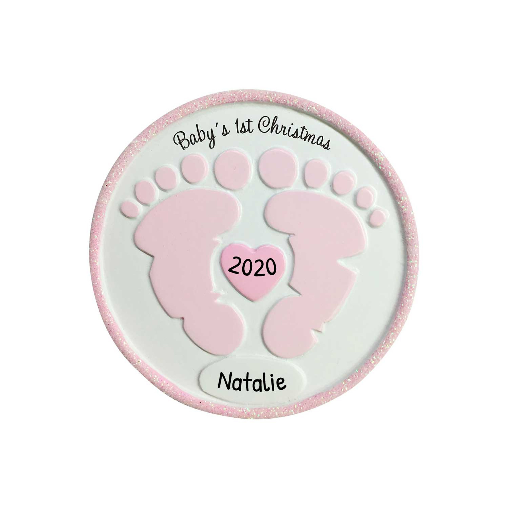 Personalized Baby Girl Feet Print Christmas Ornament