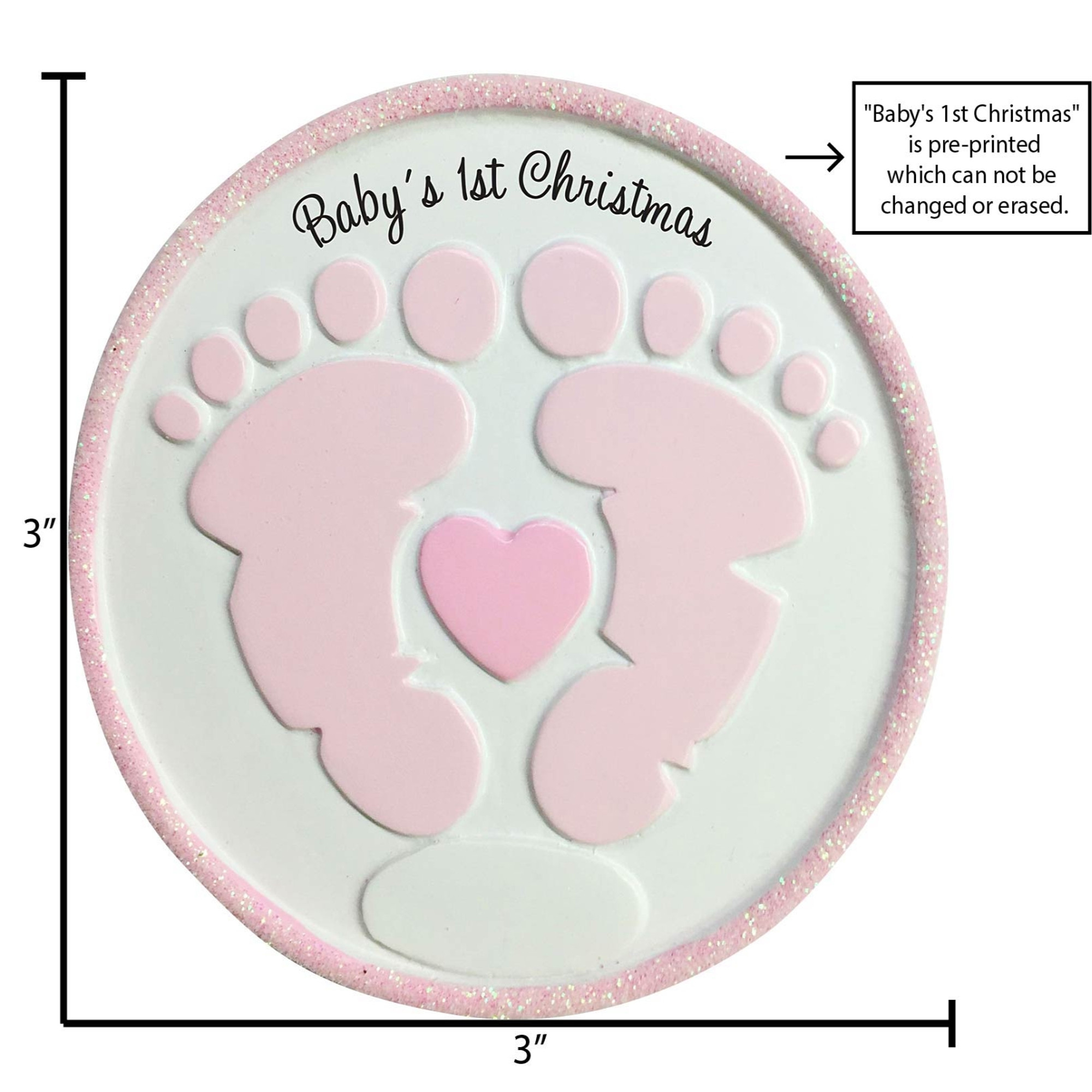 Personalized Baby Girl Feet Print Christmas Ornament