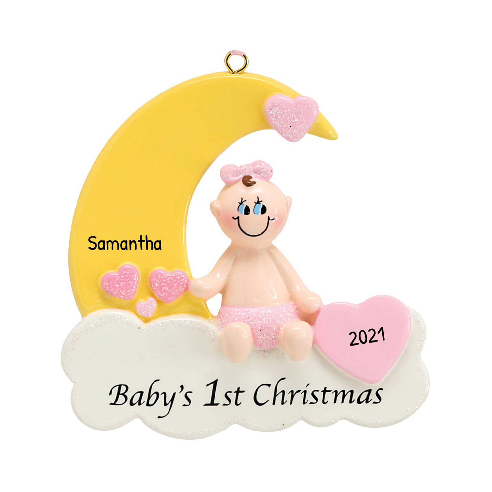 Personalized Baby Girl Moon First Christmas Ornament