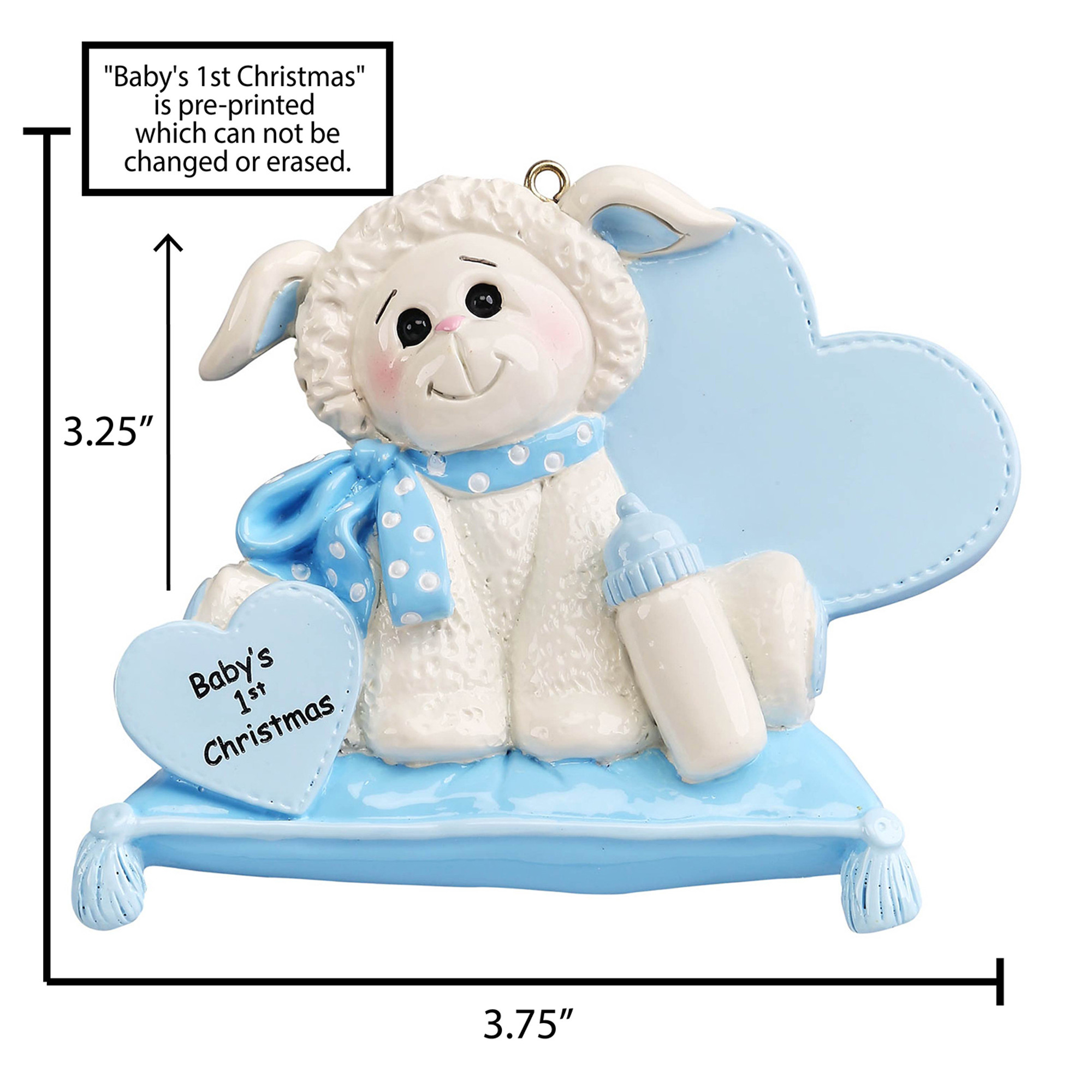 Personalized Blue Lamb Baby First Christmas Ornament