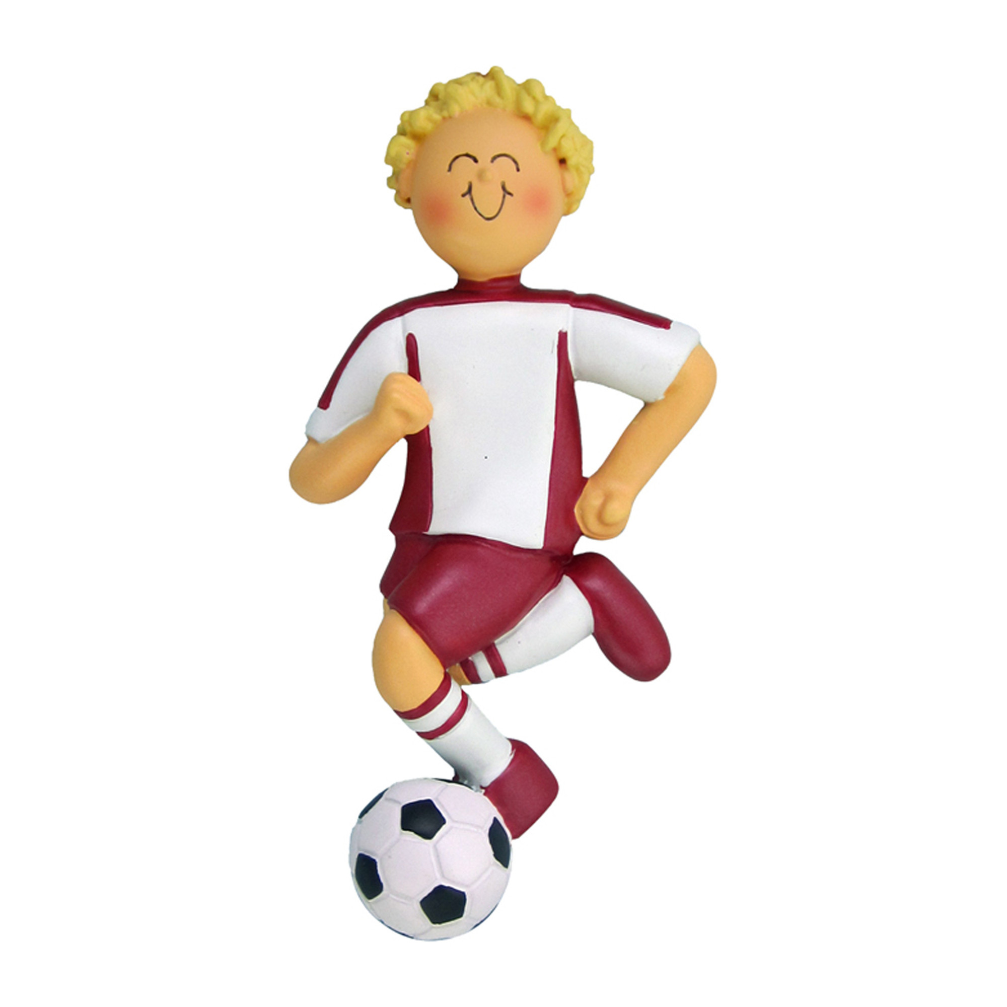 Personalized Soccer Player Ornament Male Blonde in Red