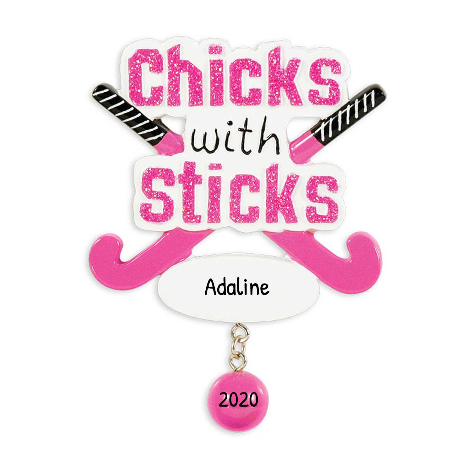 Personalized Pink Chicks with Sticks Hockey Ornament