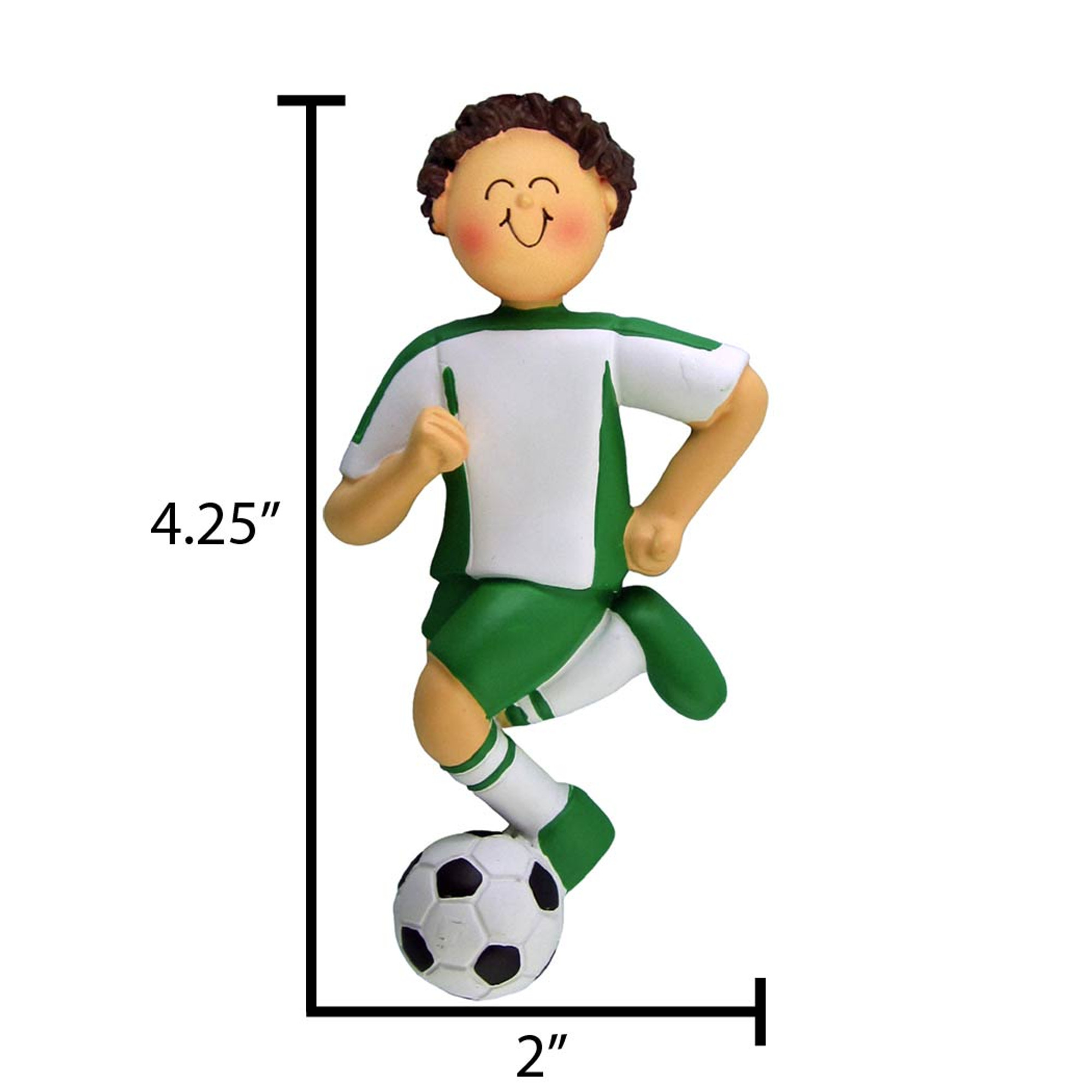 Personalized Soccer Player Ornament Male Brunette in Green