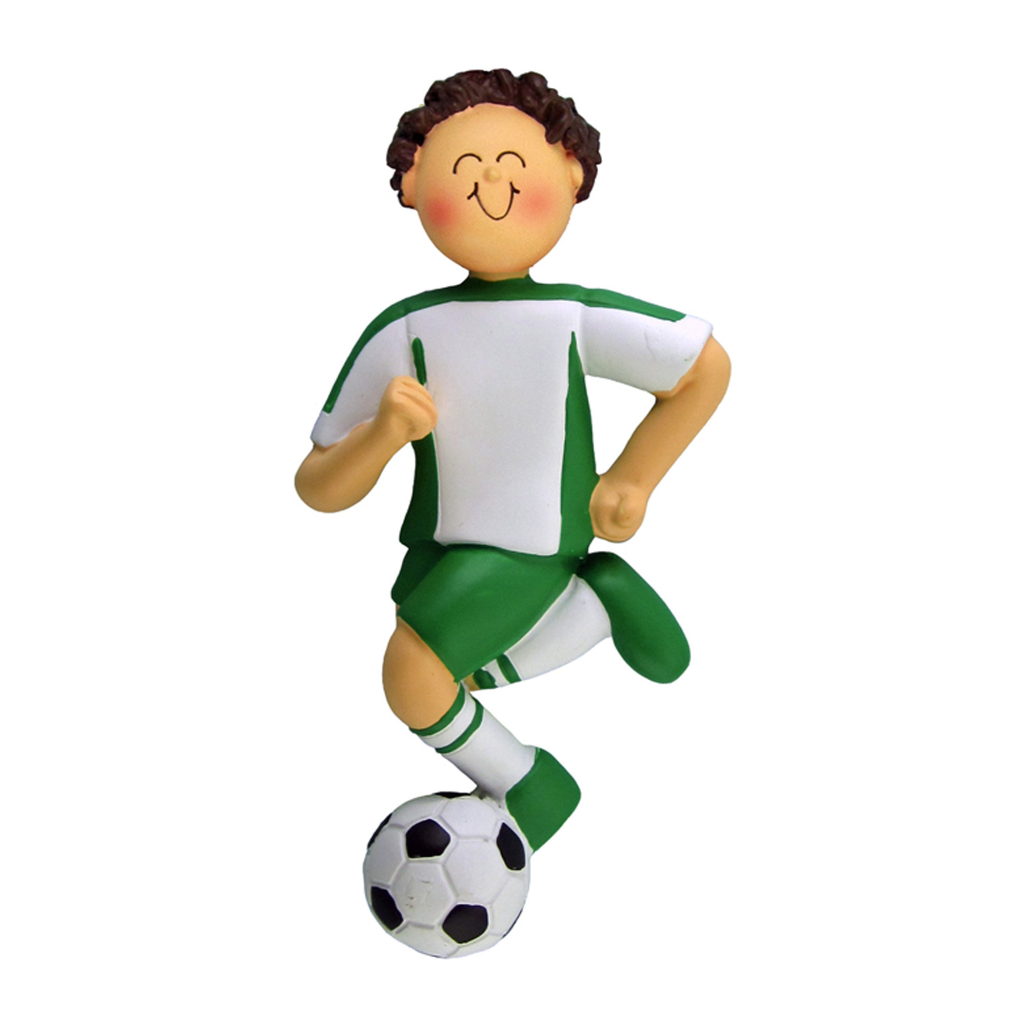 Personalized Soccer Player Ornament Male Brunette in Green