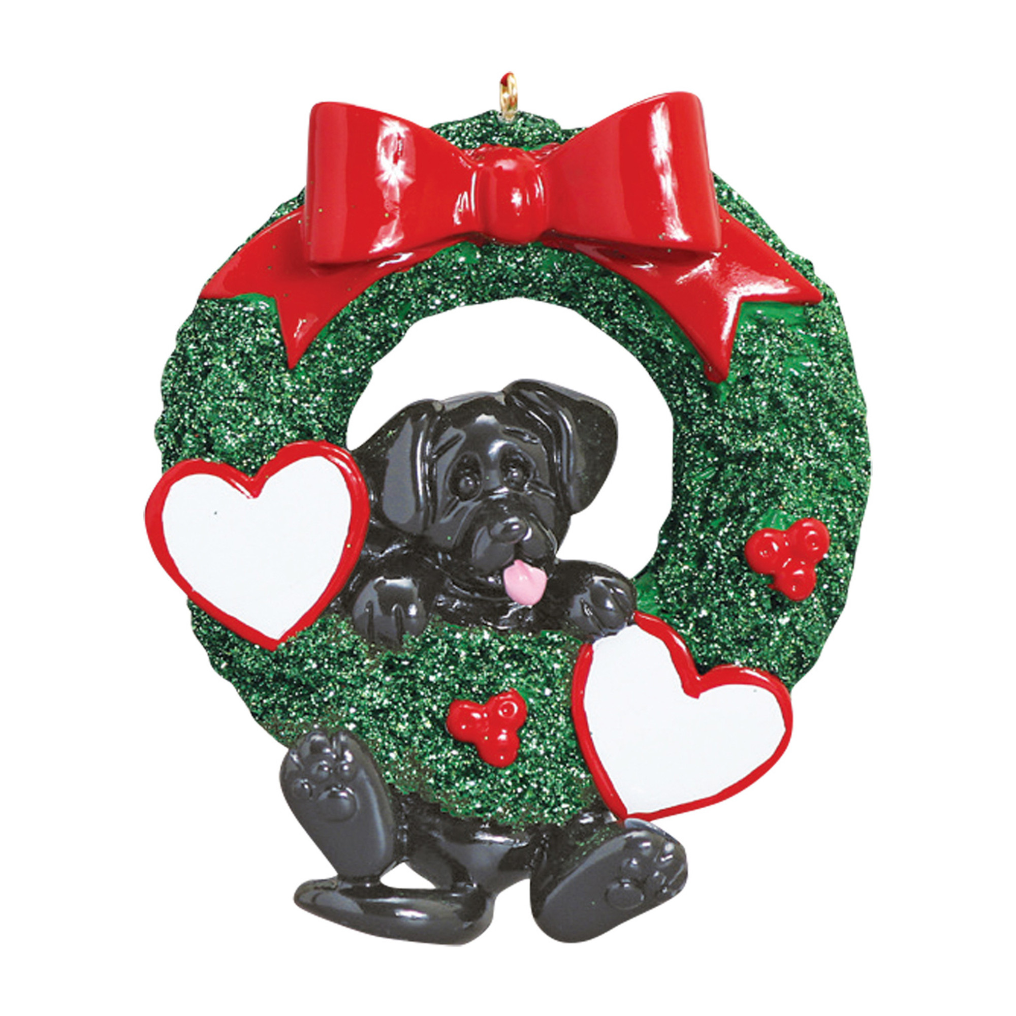 Personalized Black Labrador Puppy Christmas Wreath Ornament