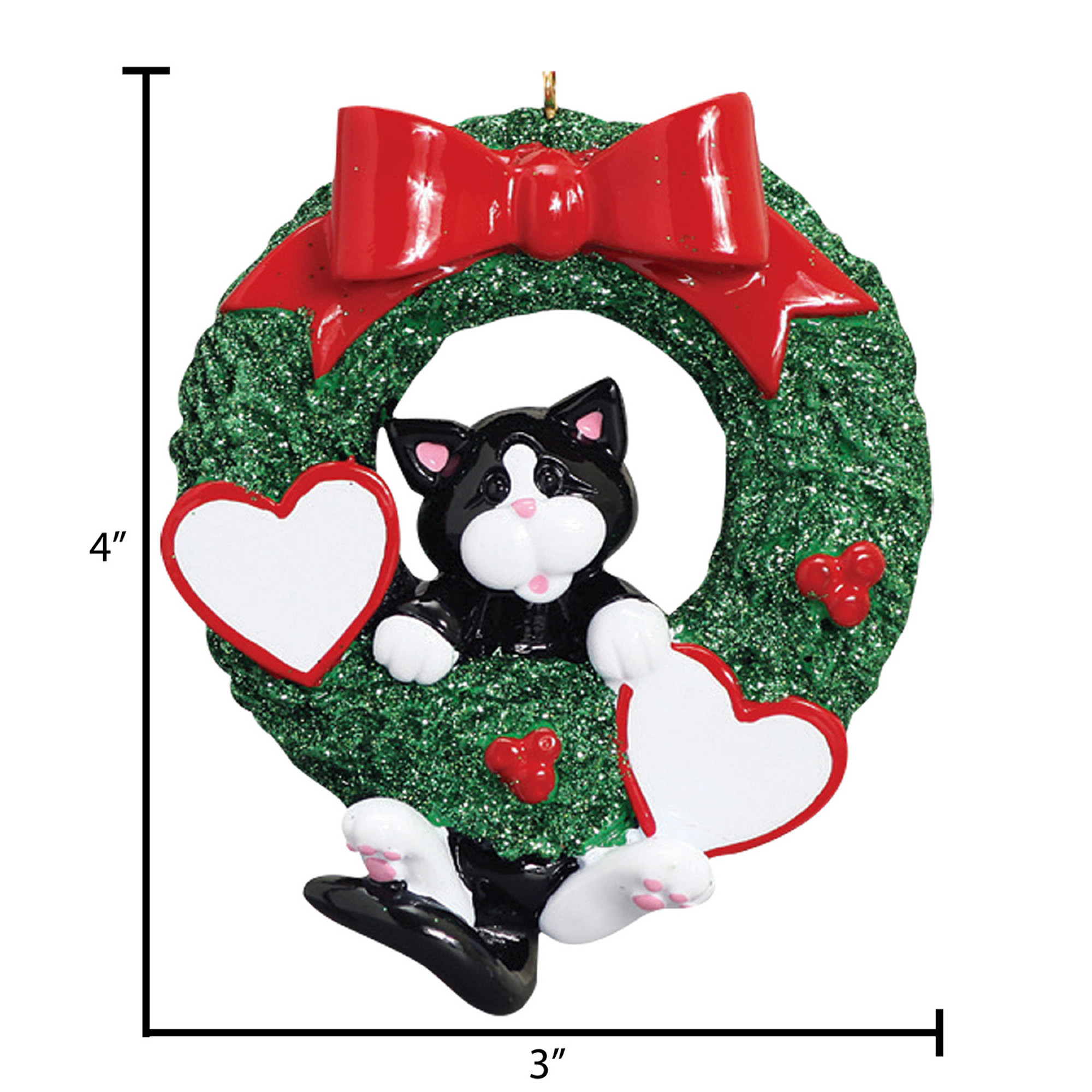 Personalized Tuxedo Cat Pet Christmas Wreath Ornament