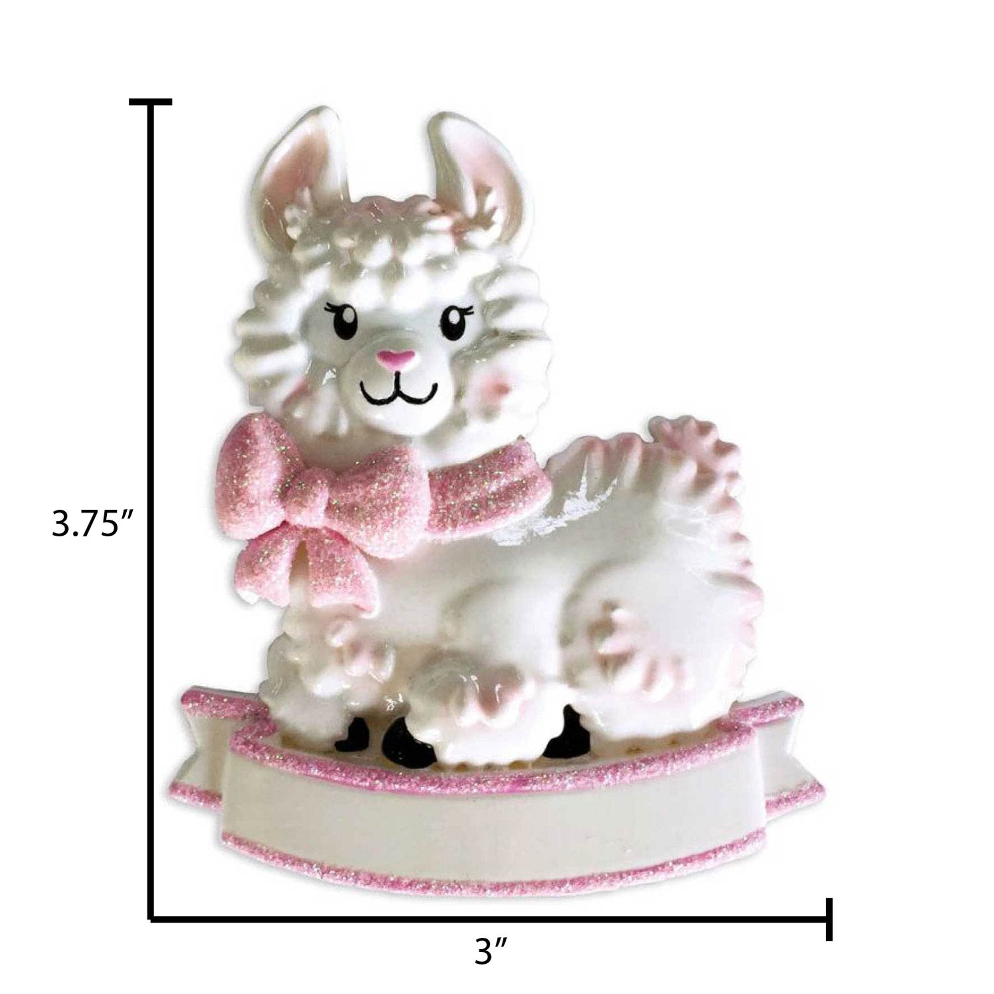 Personalized Pink Llama with Pink Bow Christmas Ornament