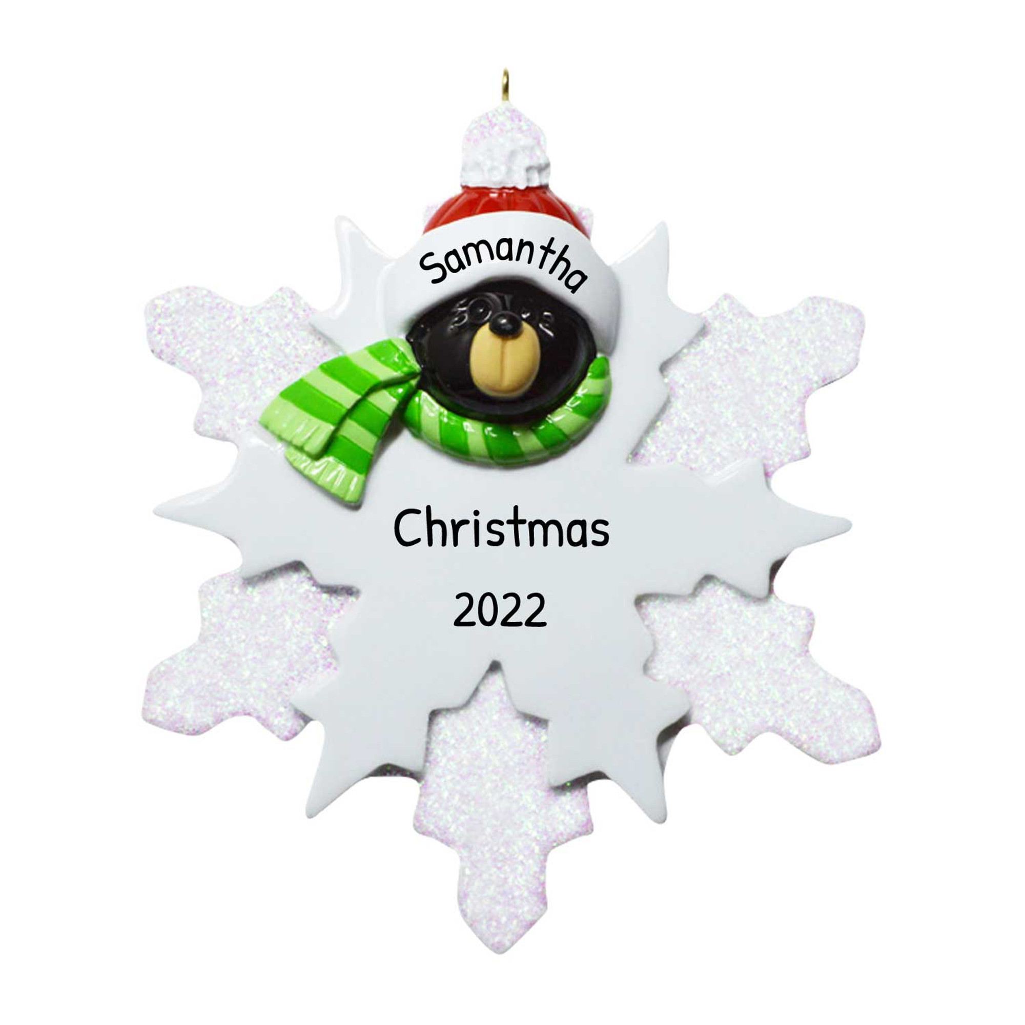 Personalized Snowflake Black Bear Christmas Ornament