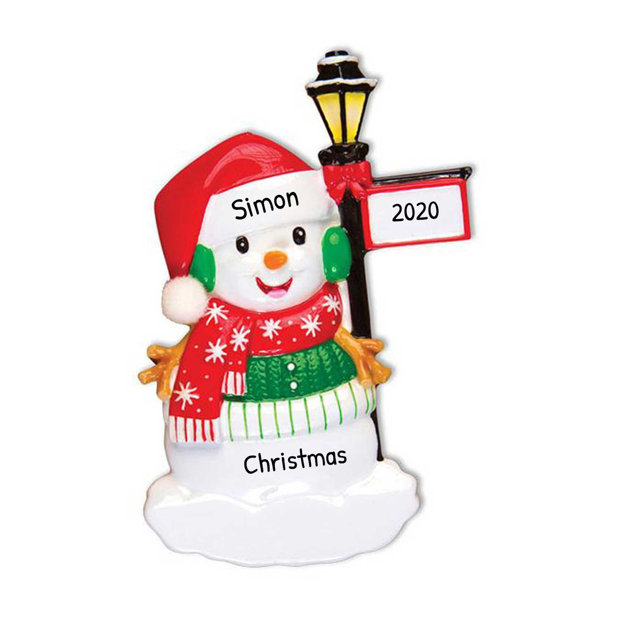 Personalized Light Post Snowman Christmas Ornament