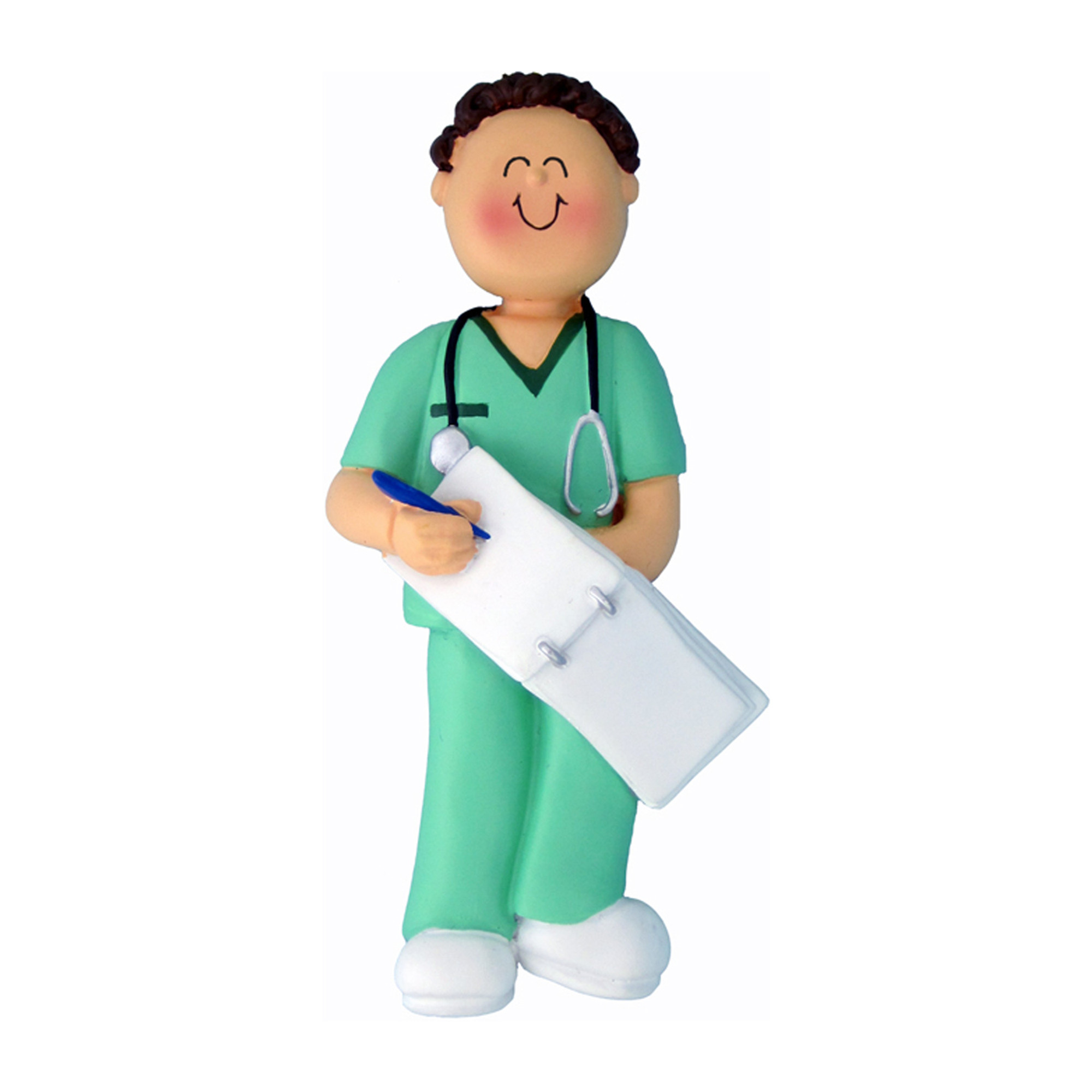 Personalized Brunette Male Nurse Doctor Assistant Ornament