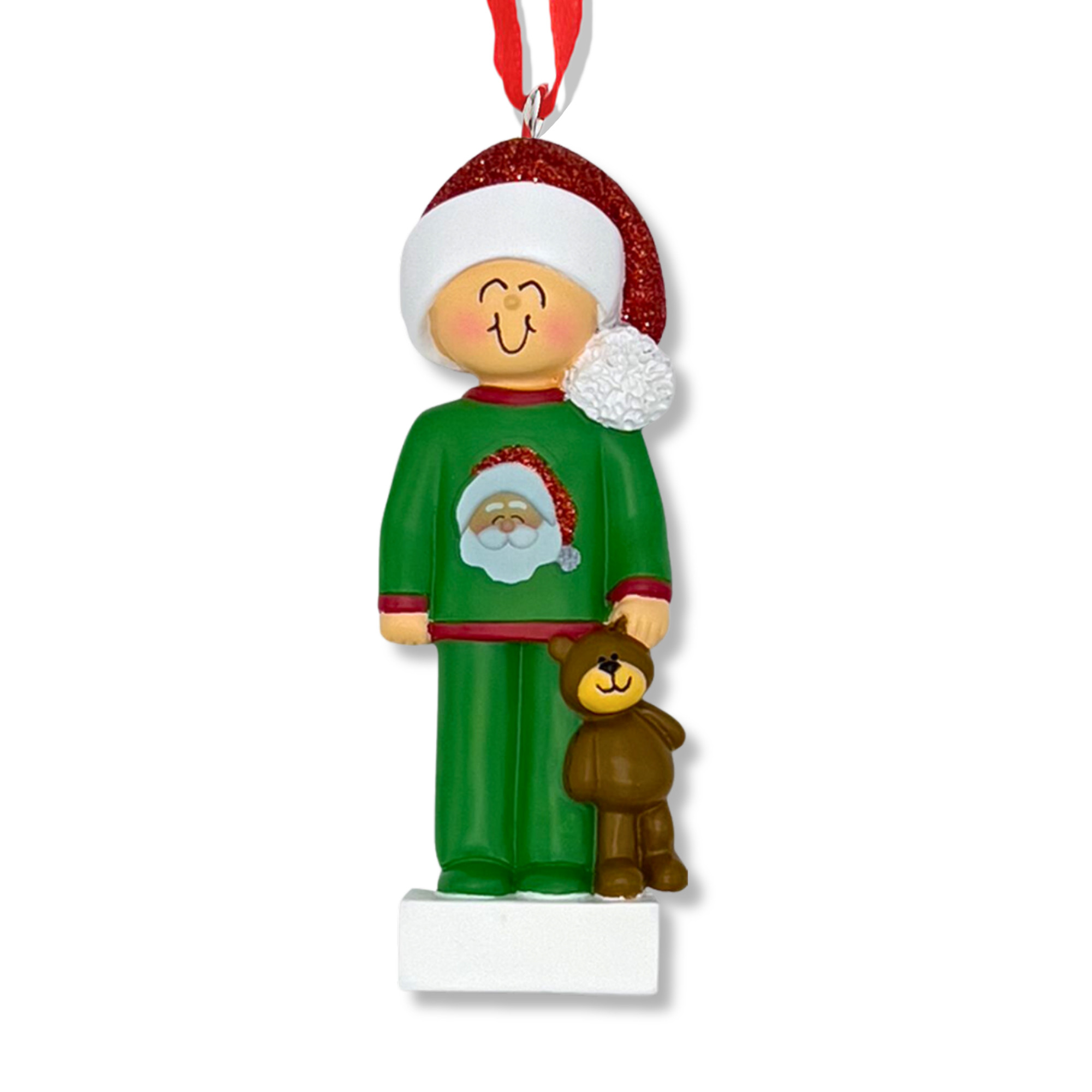 Personalized Boy with Teddy Bear Christmas Pajamas Ornament