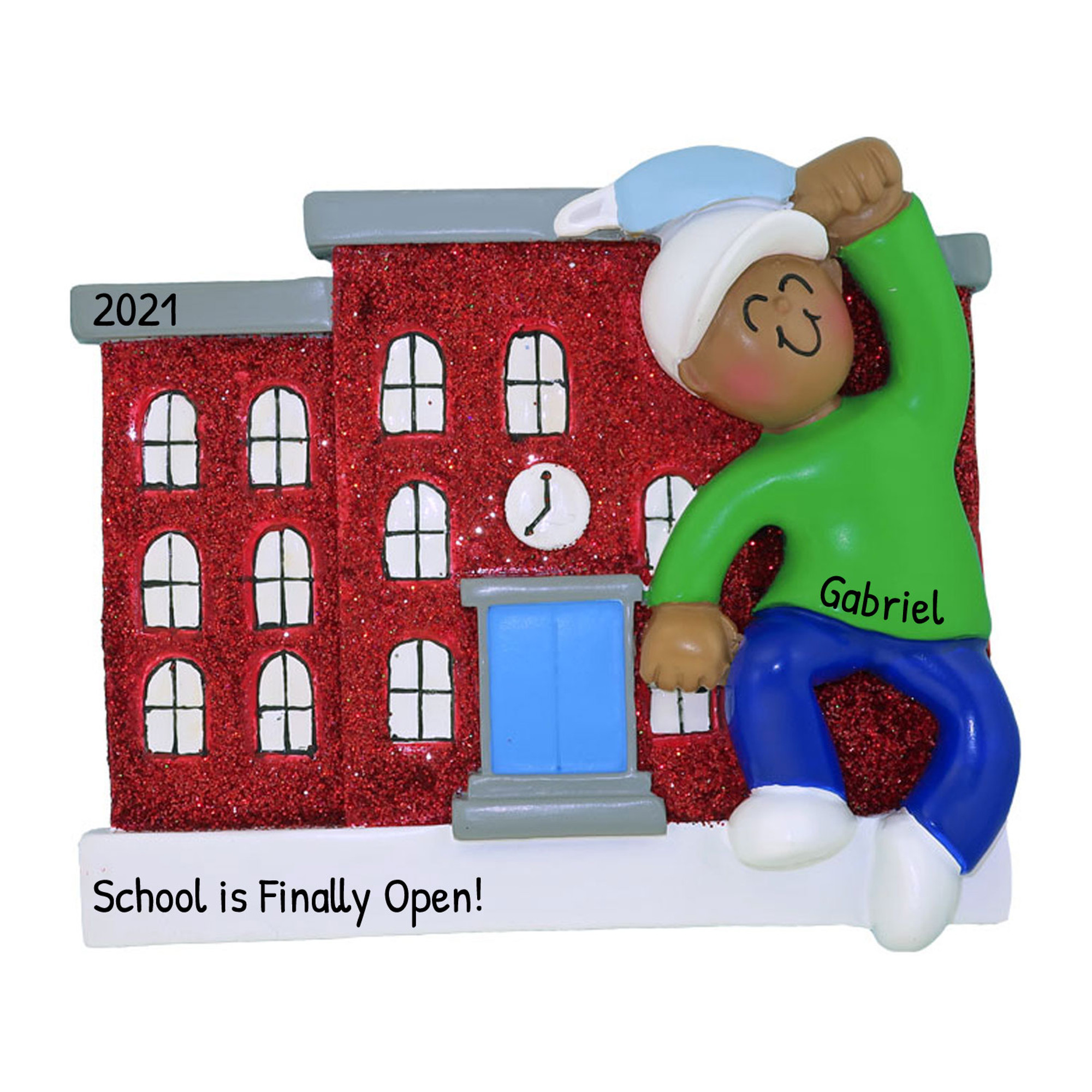 Personalized African American Boy Back to School Ornament