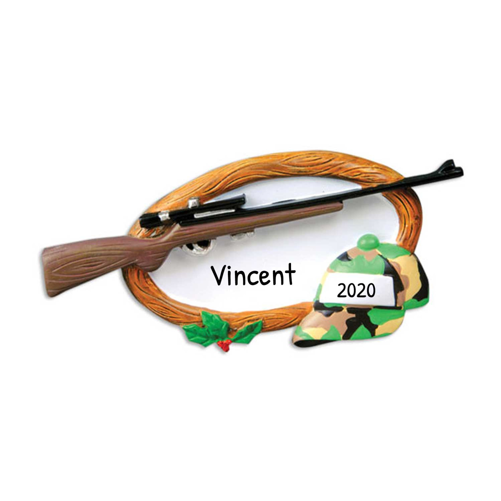 Personalized Hunting Rifle and Hunter Cap Ornament