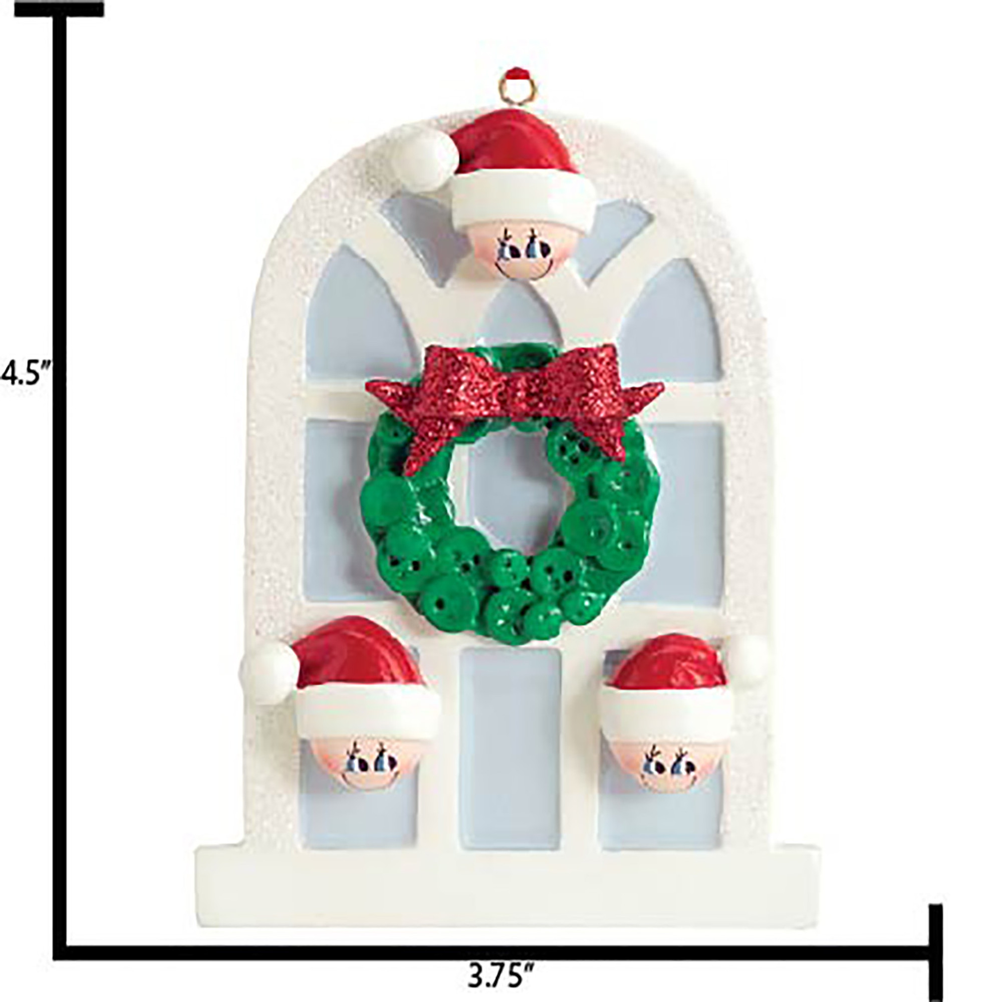 Personalized Family of 3 Christmas Window Wreath Ornament